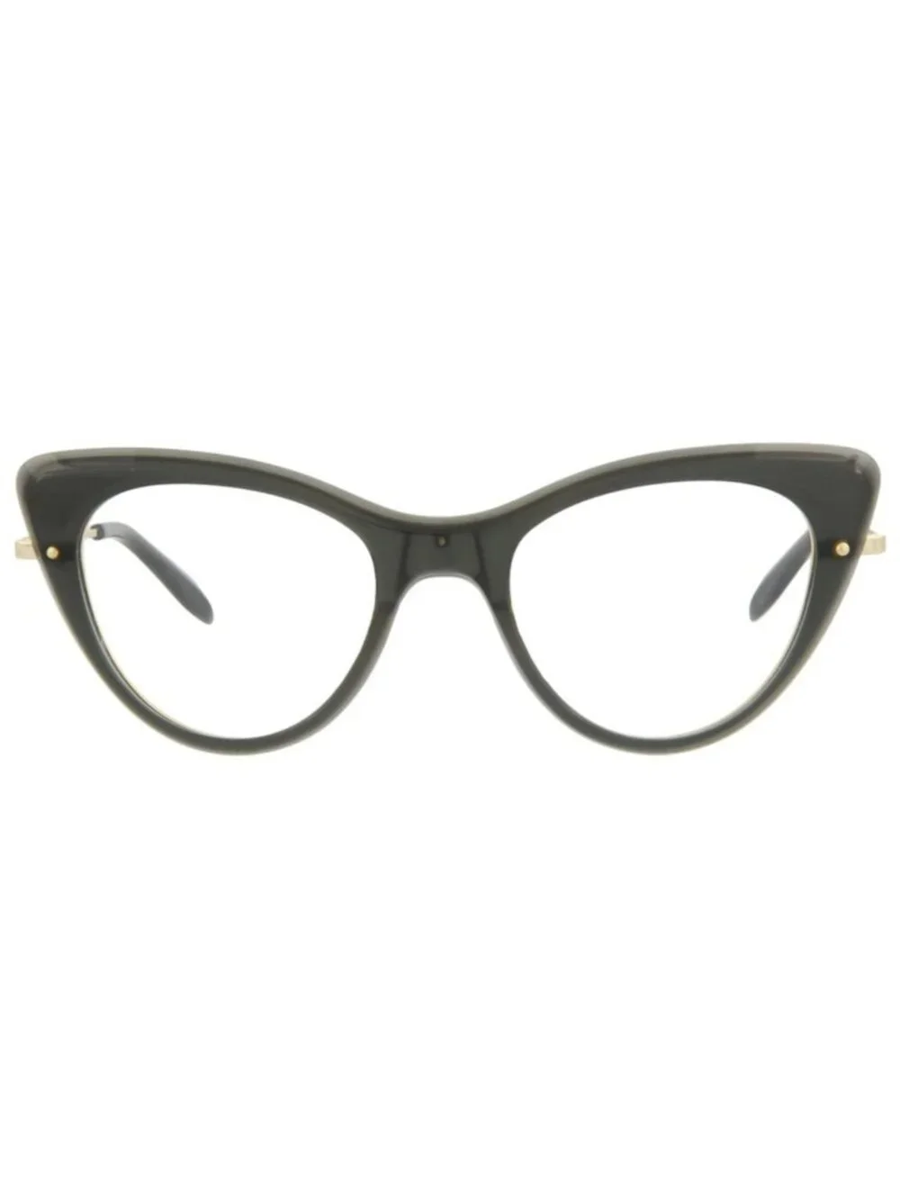 New Alexander McQueen Women's Eyeglasses Cat Eye Acetate Frame Grey Gold